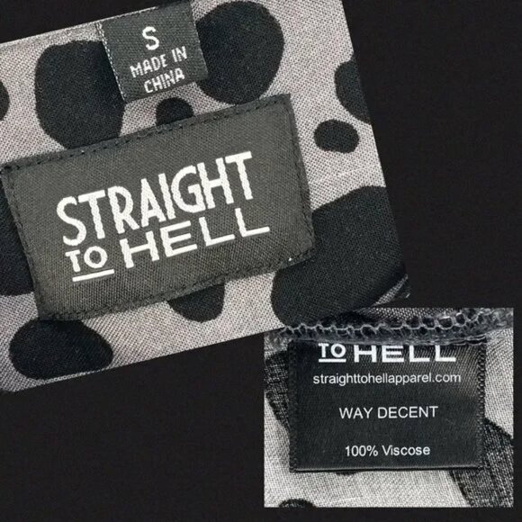 Straight To Hell Black Gray Leopard Print Button-Down Short Sleeve Shirt Small - Picture 3 of 3